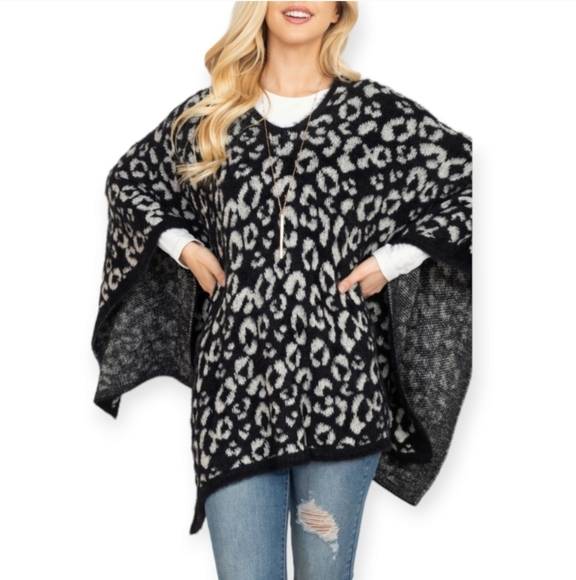 Leopard Print Poncho Sweater - Picture 4 of 13